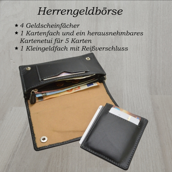 flevado Wild Büffel Leder Geldbörse Scull Totenkopf Biker Wildleder Brieftasche mit Kette (Schwarz) RFID Schutz